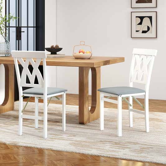 Folding Wooden Dining Chair Set Of 2, Faux Leather Upholstered, White Dining Chairs White at Gallery Canada