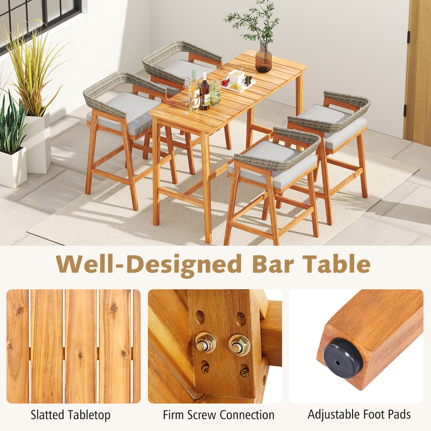 3-Piece Patio Bar Set, Counter Height, 2 Cushioned Barstools Patio Dining Sets at Gallery Canada