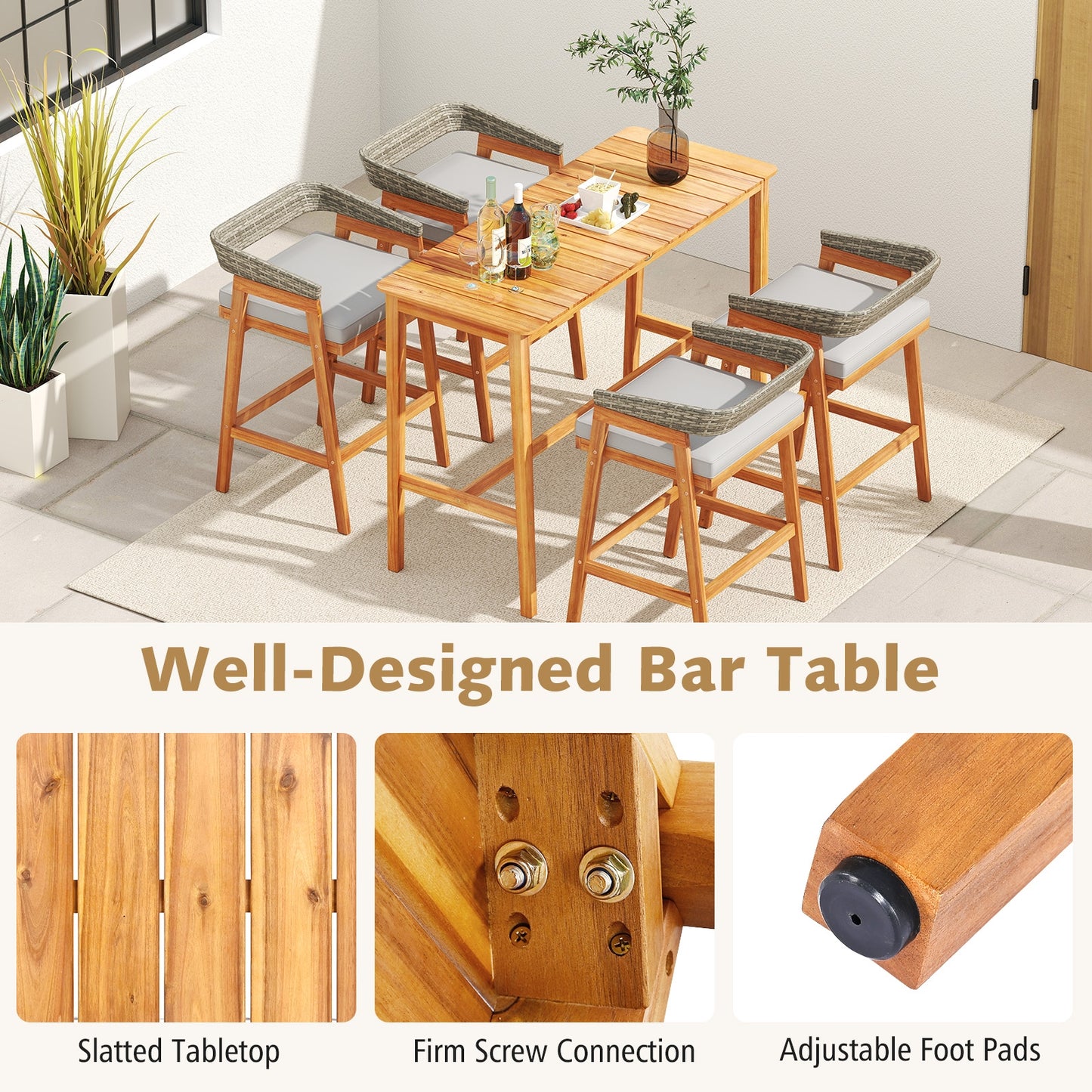 5 Piece Patio Counter Height Bar Set, 4 Cushioned Barstools Patio Dining Sets at Gallery Canada