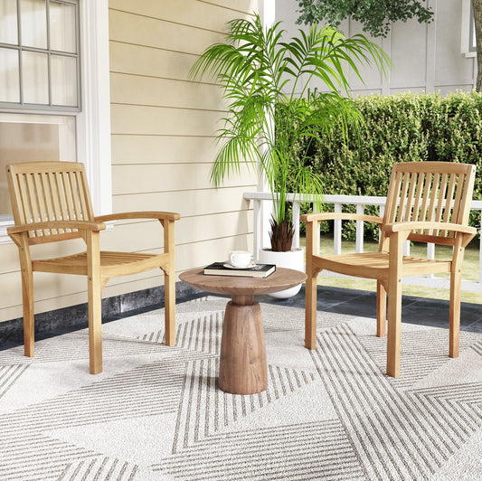 Outdoor Patio Chair Set, 2 Chairs, Slatted Curved Seat, Natural