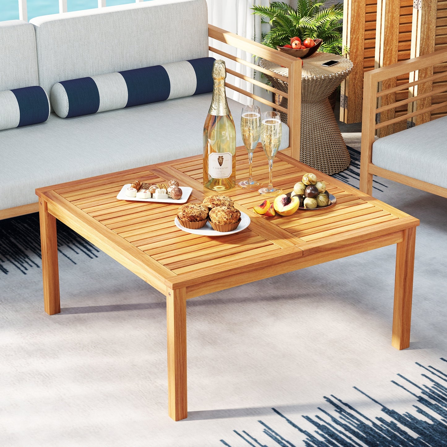 35.5 Inches Acacia Wood Coffee Table, Natural Patio Coffee Tables at Gallery Canada