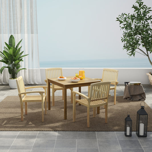 Set of 4 Outdoor Patio Chair with Slatted Seat and Curved Seat, Natural Patio Dining Chairs Natural at Gallery Canada