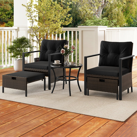 4 Piece Outdoor Furniture Set, Glass Top Coffee Table, Black Patio Conversation Sets Black at Gallery Canada