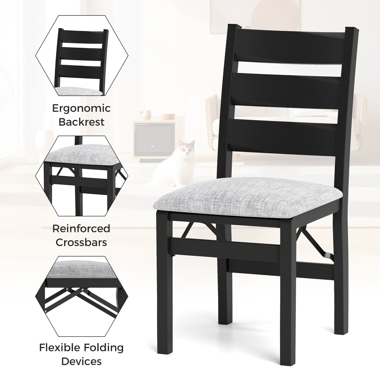 Modern Upholstered Folding Chairs, Set of 2, Black Dining Chairs at Gallery Canada