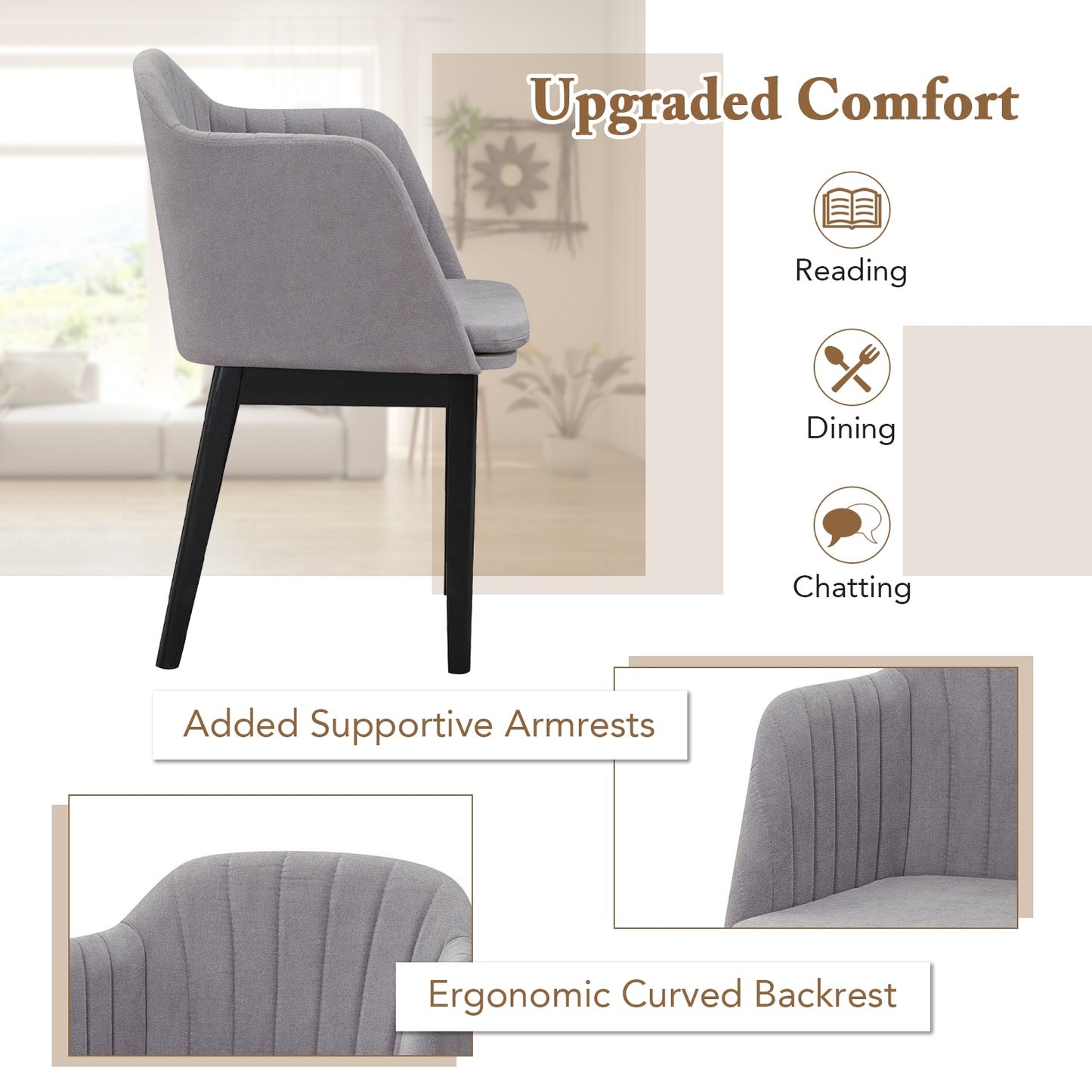 Modern Velvet Dining Chairs, Set of 2, Curved Backrests, Grey Dining Chairs at Gallery Canada