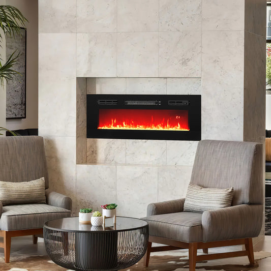 36 Inches Electric Fireplace Heater, Recessed, LED Lights, Remote, Black Fireplaces Black at Gallery Canada