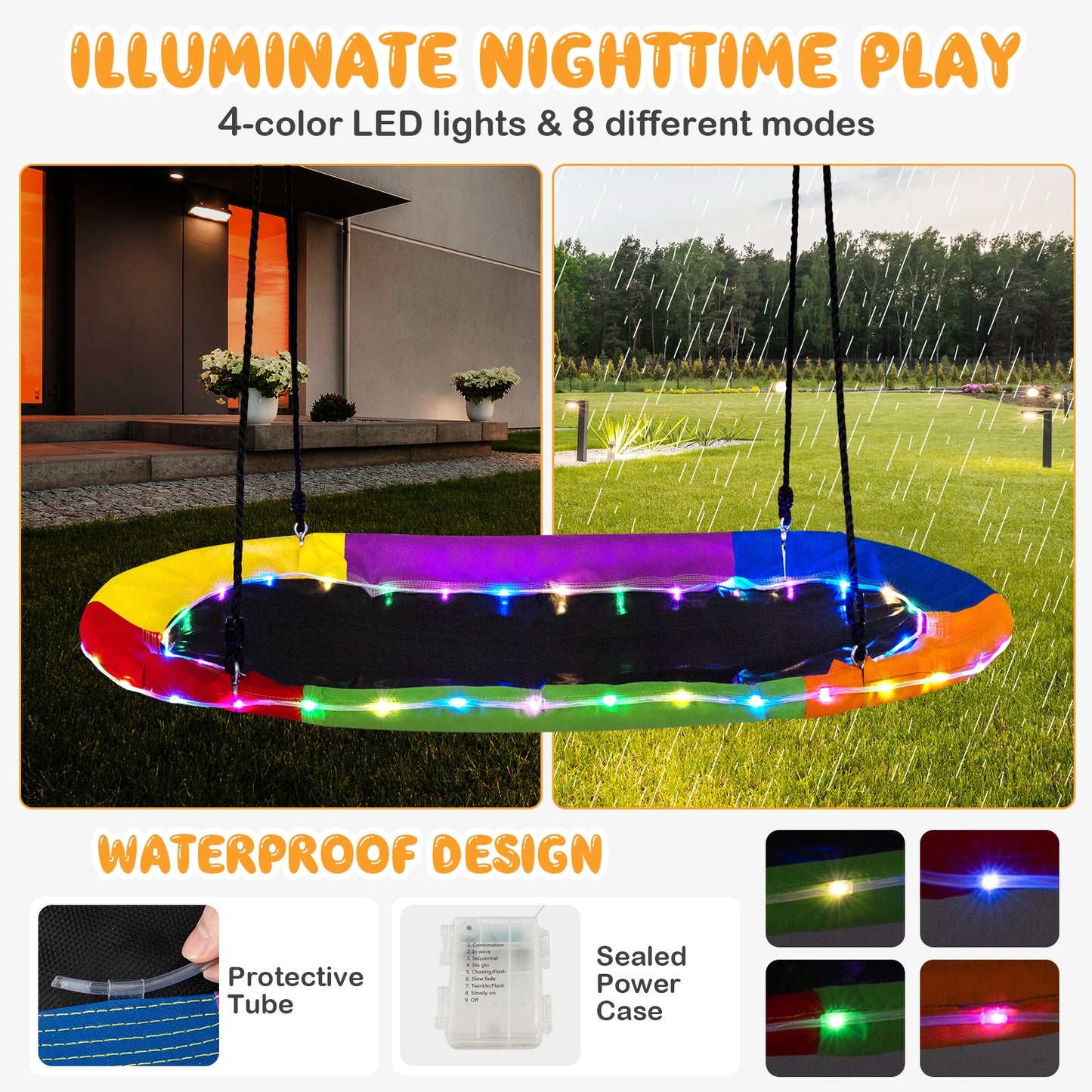 60 Inches Saucer Swing with LED Lights for Kids and Adults, Multicolor Swing & Playsets at Gallery Canada