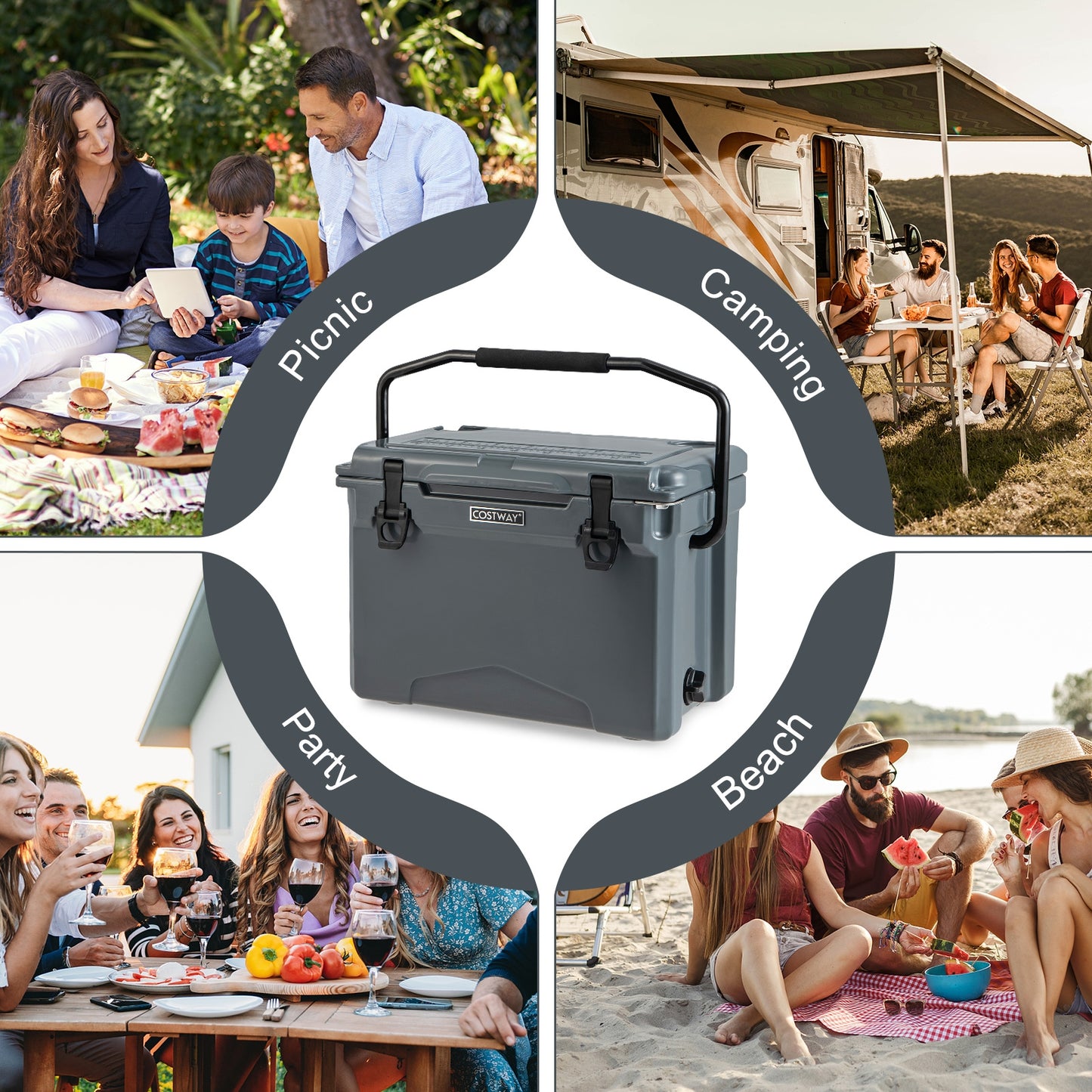 25 QT Hard Cooler with Aluminum Handle and Integrated Cup Holders, Gray Coolers at Gallery Canada