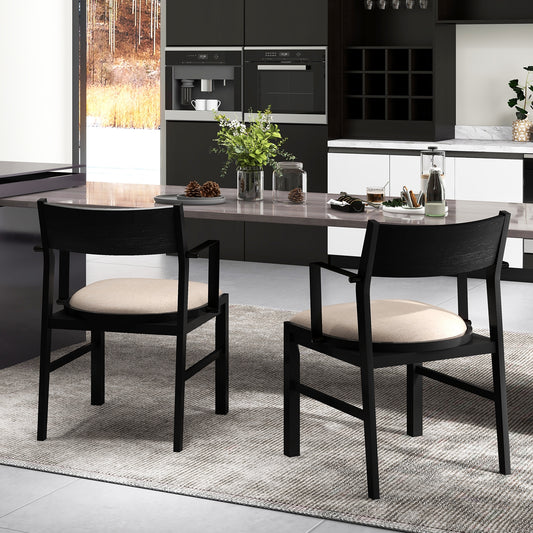 Contoured Backrest Padded Seat Dining Chair Set Of 2, Beige Dining Chairs Beige at Gallery Canada
