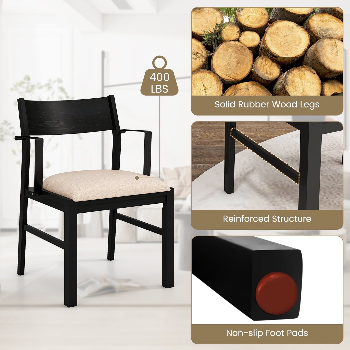 Contoured Backrest Padded Seat Dining Chair Set Of 2, Beige Dining Chairs at Gallery Canada