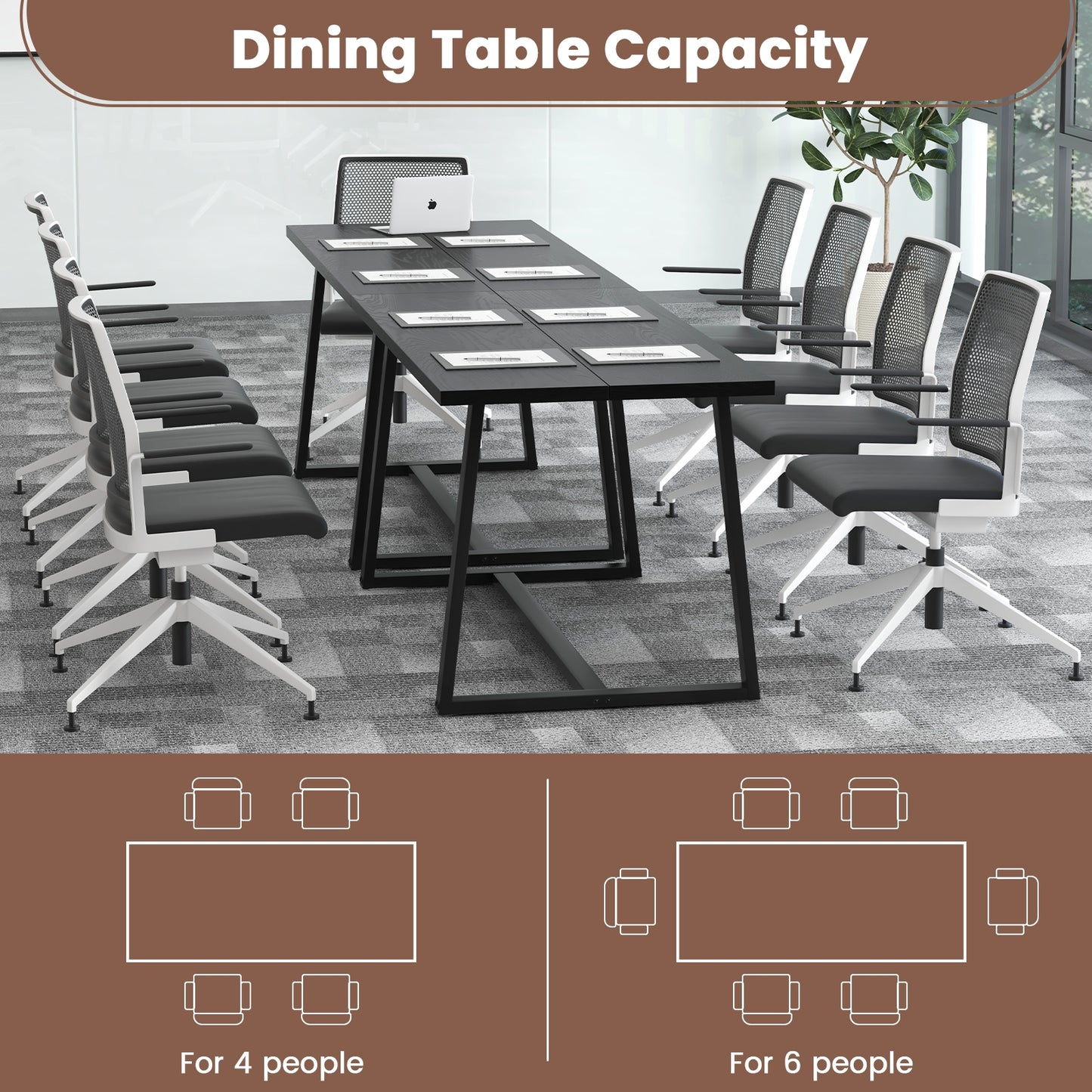 Large Dining Table, Heavy-Duty Metal Frame, Anti-Slip Foot Pads, Black Dining Tables at Gallery Canada