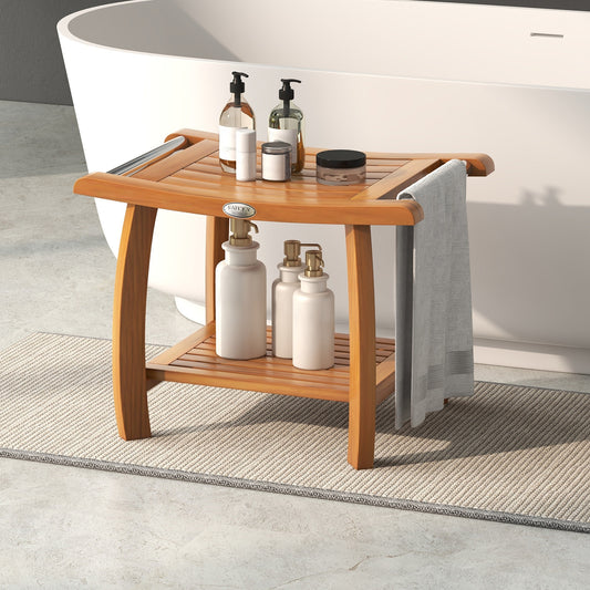 2-Tier Teak Wood Shower Bench, Curved Seat, Natural Bath Safety Natural at Gallery Canada