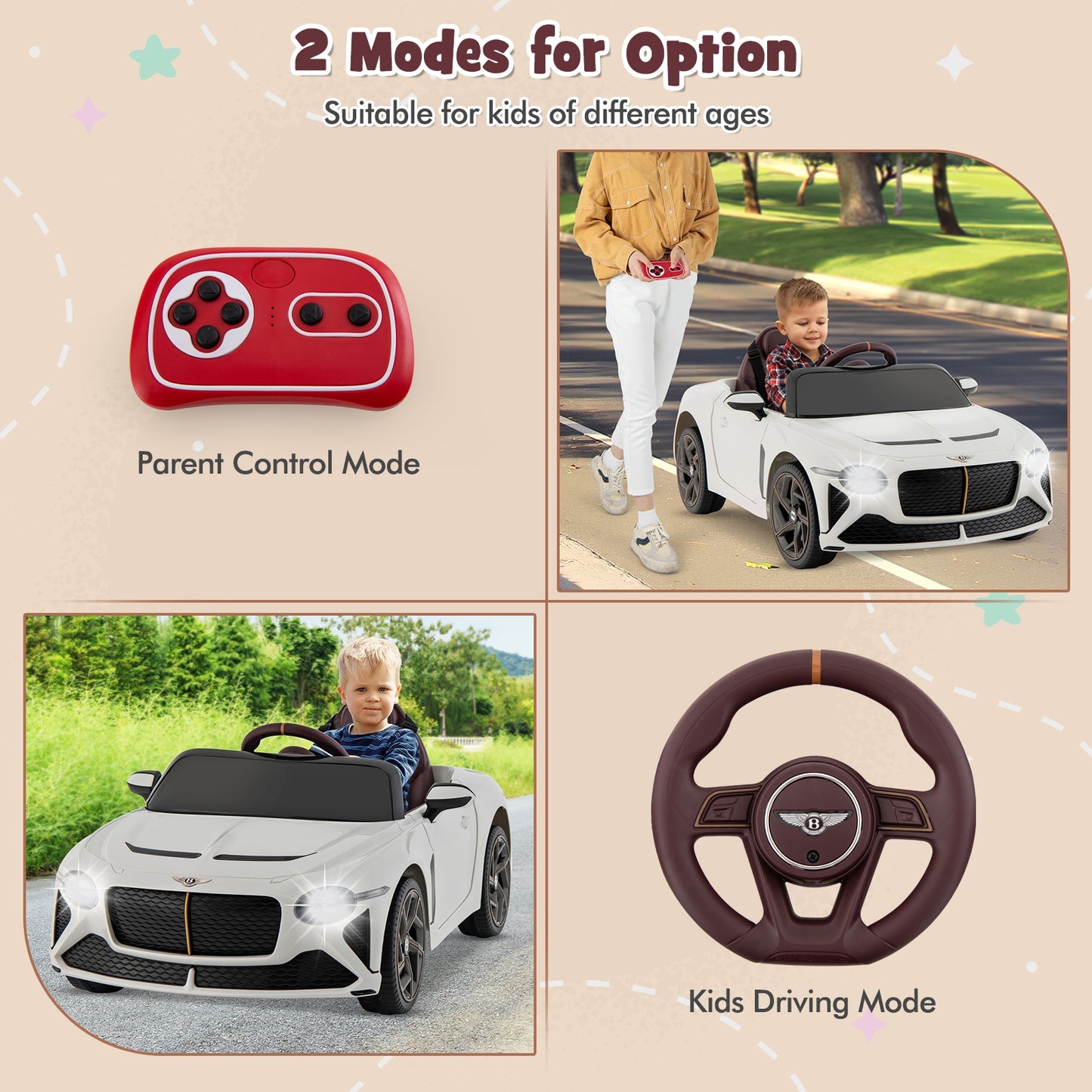 12V Kids Ride-On Racer Car, Licensed Bentley Bacalar, White Powered Ride On Toys at Gallery Canada