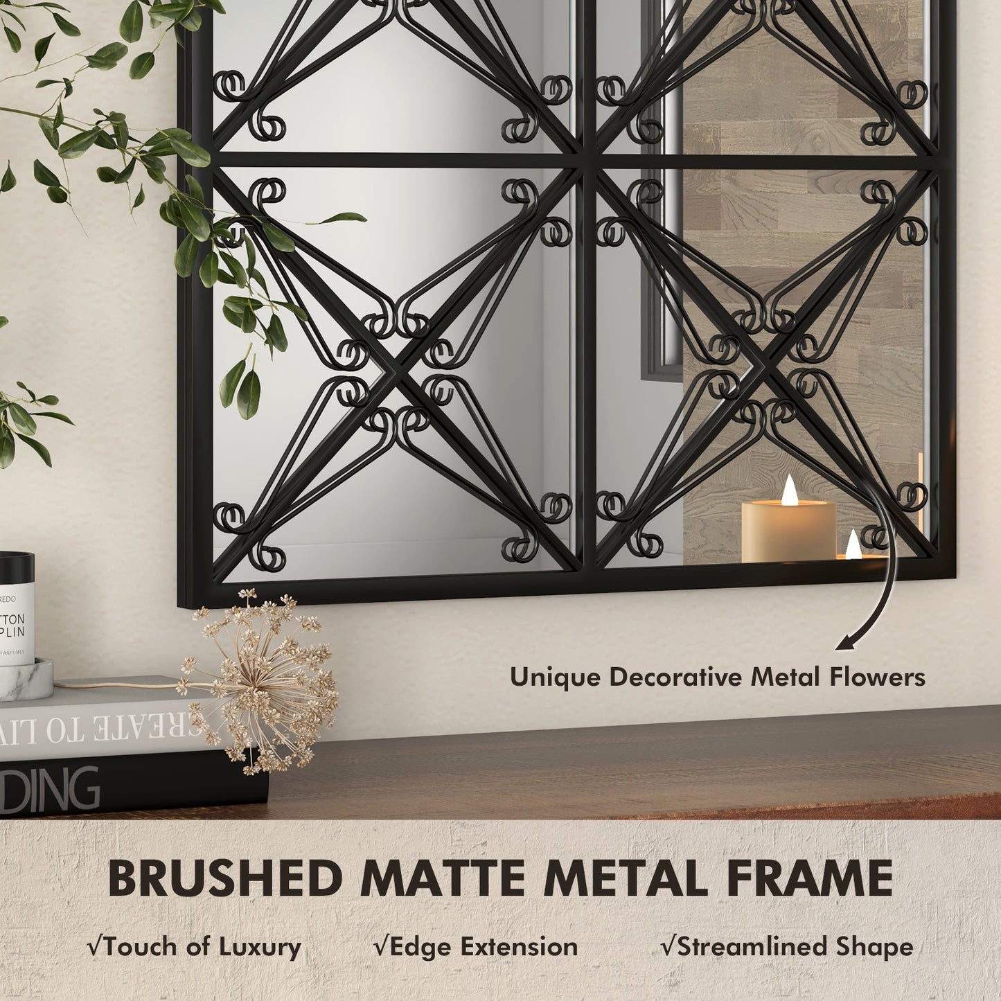 Arched Window Pane Mirror, 23 Inches x 34 Inches, Metal Frame, Black Wall Mirrors at Gallery Canada