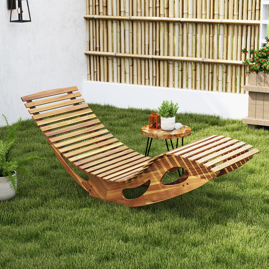 Acacia Wood Patio Rocking Sun Lounger Chaise Lounge with Ergonomic Curved Seat, Natural Patio Rocking Chairs & Gliders Natural at Gallery Canada