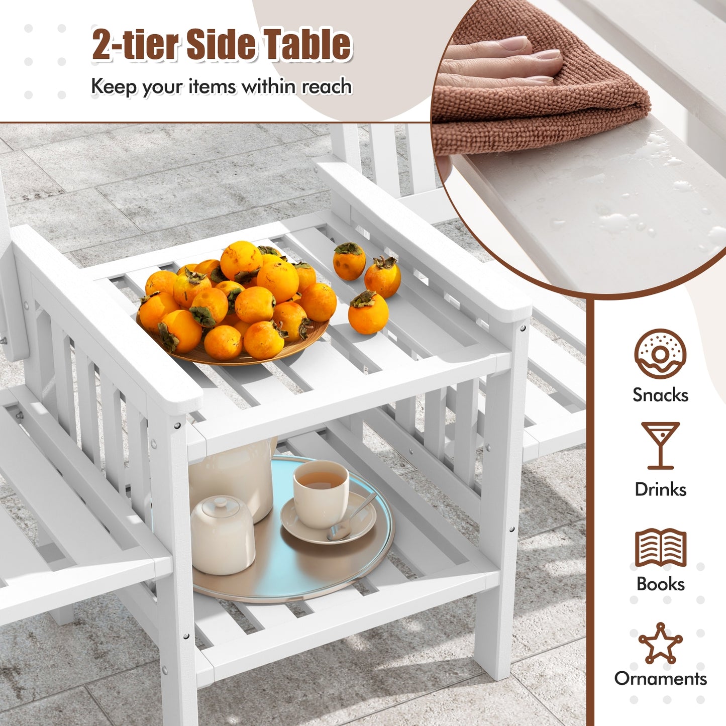 Fir Wood Loveseat With 2-Tier Side Table, 1.96" Umbrella Hole, White Patio Conversation Sets at Gallery Canada