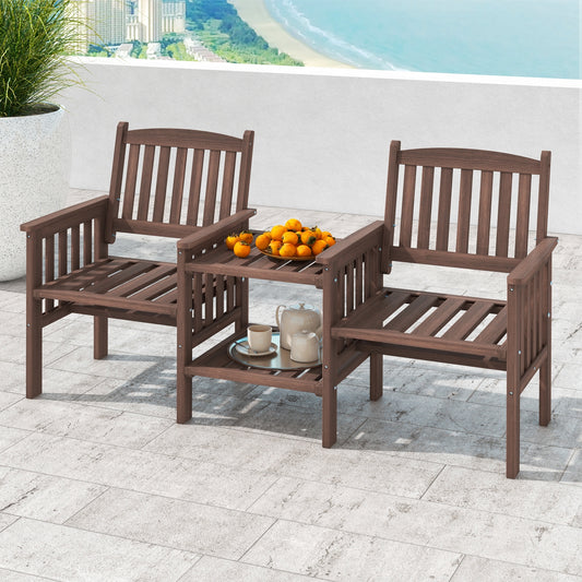 Outdoor Fir Wood Loveseat with 2-Tier Side Table and 1.96" Umbrella Hole, Coffee Patio Conversation Sets Coffee at Gallery Canada