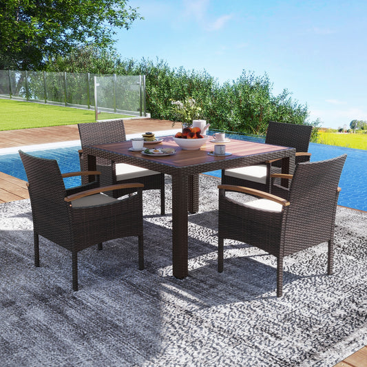 Patio Dining Chairs, Set of 4, Acacia Wood Armrest, Heavy Duty Metal Frame Patio Dining Chairs Options at Gallery Canada