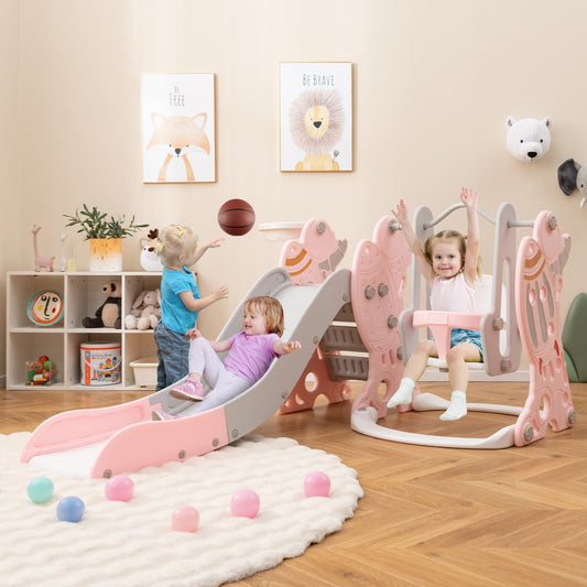 Kids Slide Swing Set With Basketball Hoop, Pink Climbers & Slides Pink at Gallery Canada