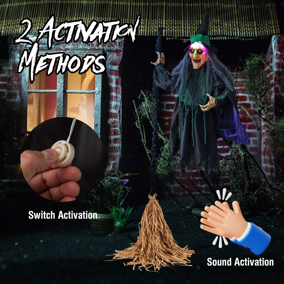 7 Feet Witch On Broom Halloween Animatronic, LED Lights, Multicolor Halloween at Gallery Canada