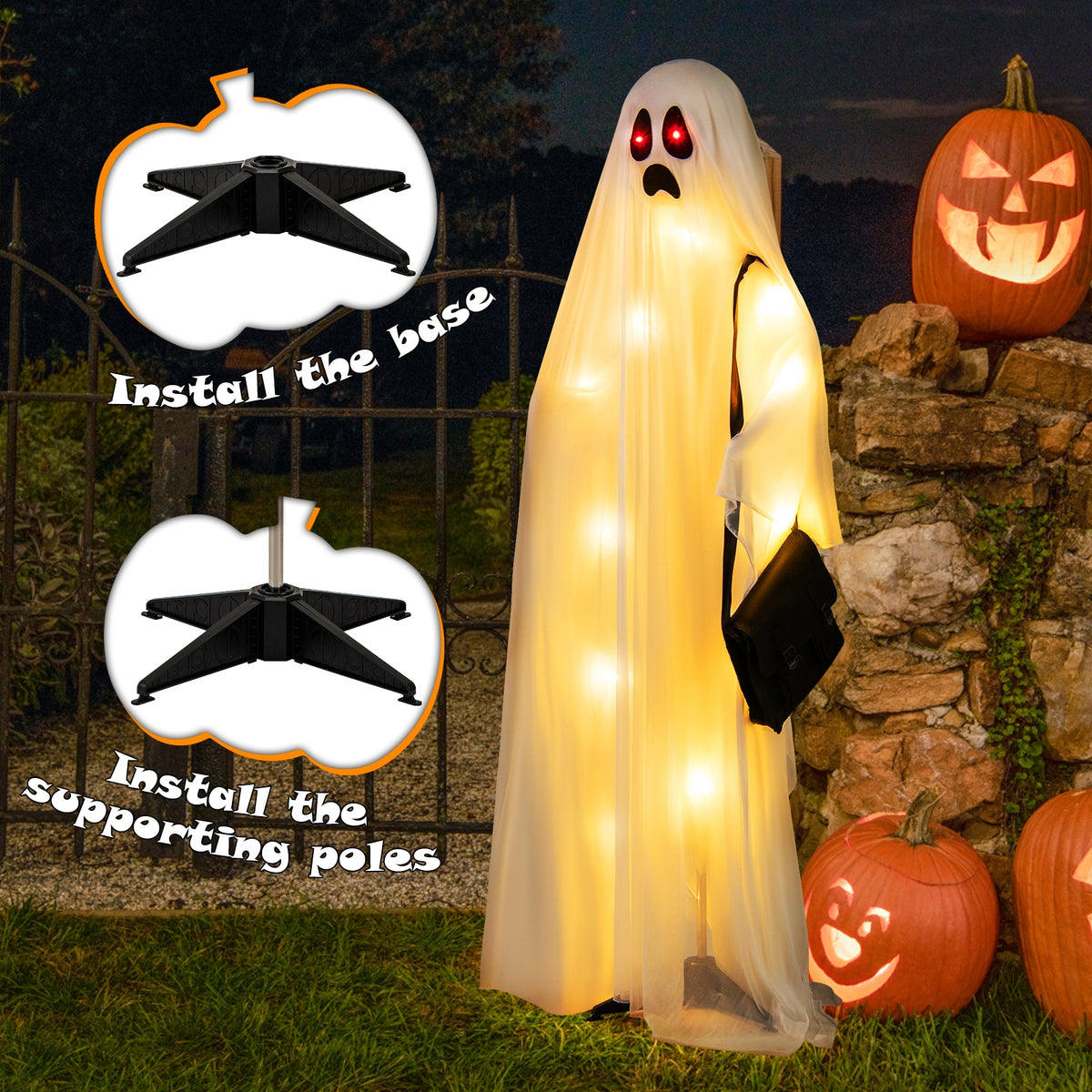 4 PCS Halloween Ghost Family, Cloth, And Warm White LED Lights, White, Red Halloween at Gallery Canada