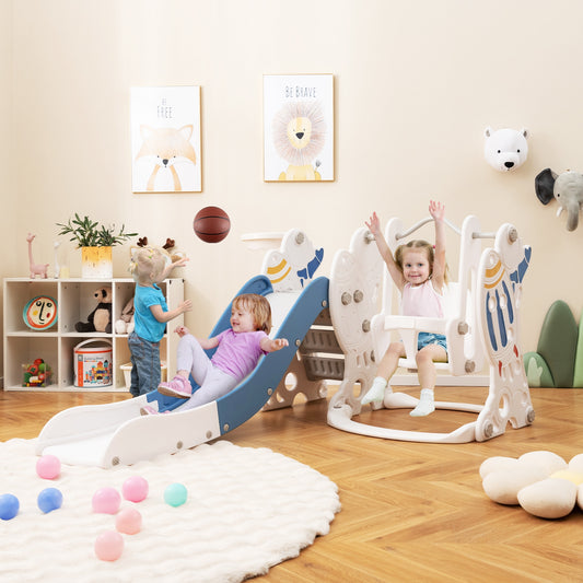 4-In-1 Kids Slide Swing Set With Basketball Hoop, Blue Climbers & Slides Blue at Gallery Canada