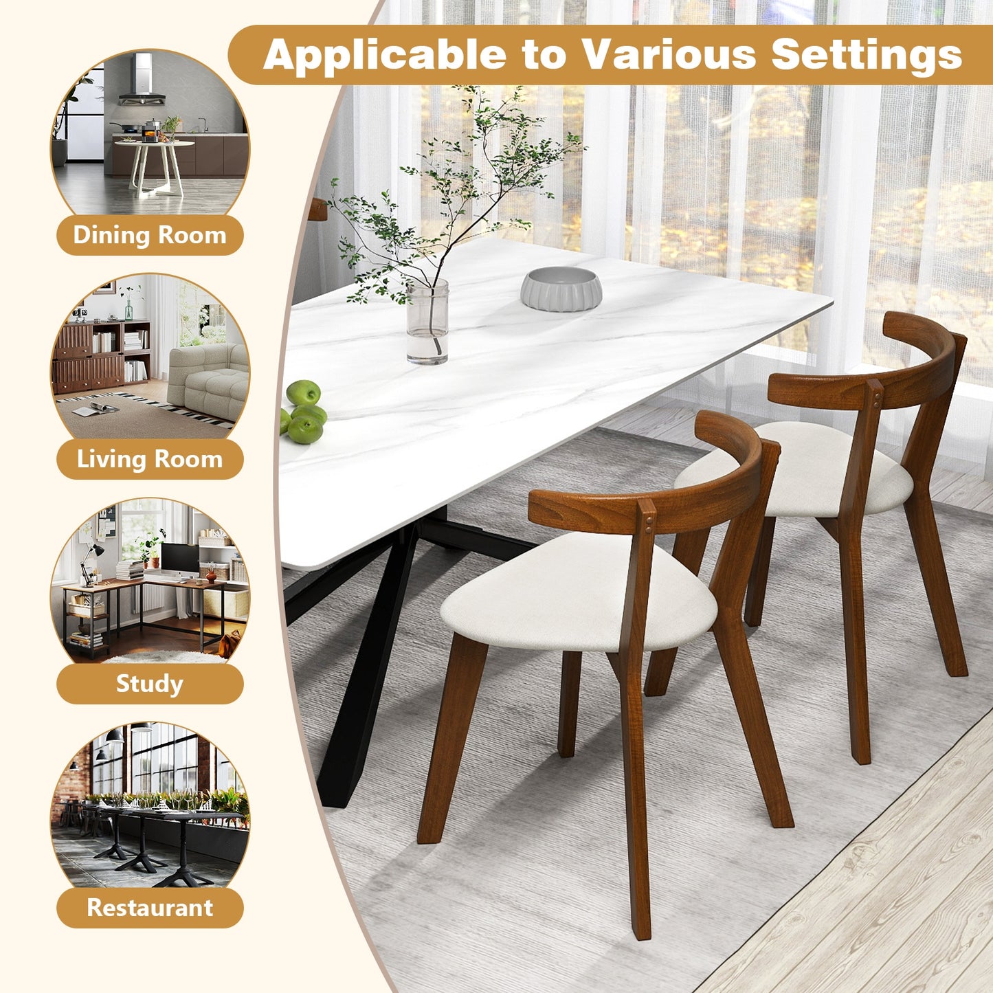 Wood Dining Chair Set Of 2, Padded Seat, Curved Back, Walnut Dining Chairs at Gallery Canada