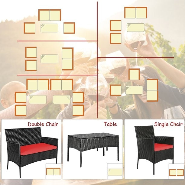 8 Pieces Patio Cushioned Rattan Furniture Set, Red Patio Conversation Sets at Gallery Canada