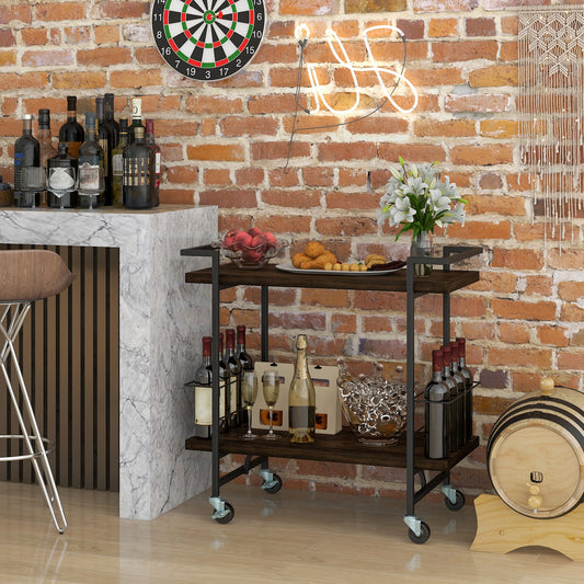 2-Tier Bar Cart, Lockable Wheels, Heavy-Duty Metal Frame, Rustic Brown Kitchen Islands & Carts Rustic Brown at Gallery Canada