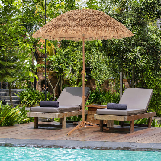 6.5 Feet Thatched Tiki Umbrella, Natural, Foldable Stand, Push Button Tilt Outdoor Umbrellas Natural at Gallery Canada
