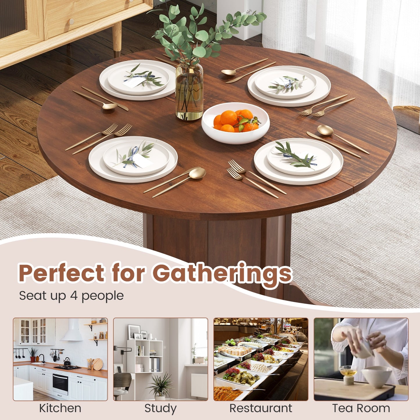 Round Dining Table With Pedestal Base, Walnut, For 4-6 People Dining Tables at Gallery Canada