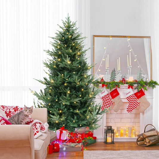 6/7/8 FT Pre-Lit Artificial Hinged Xmas Tree, 778/1480 PVC and PE Branch Tips, Green Christmas Tree Green at Gallery Canada