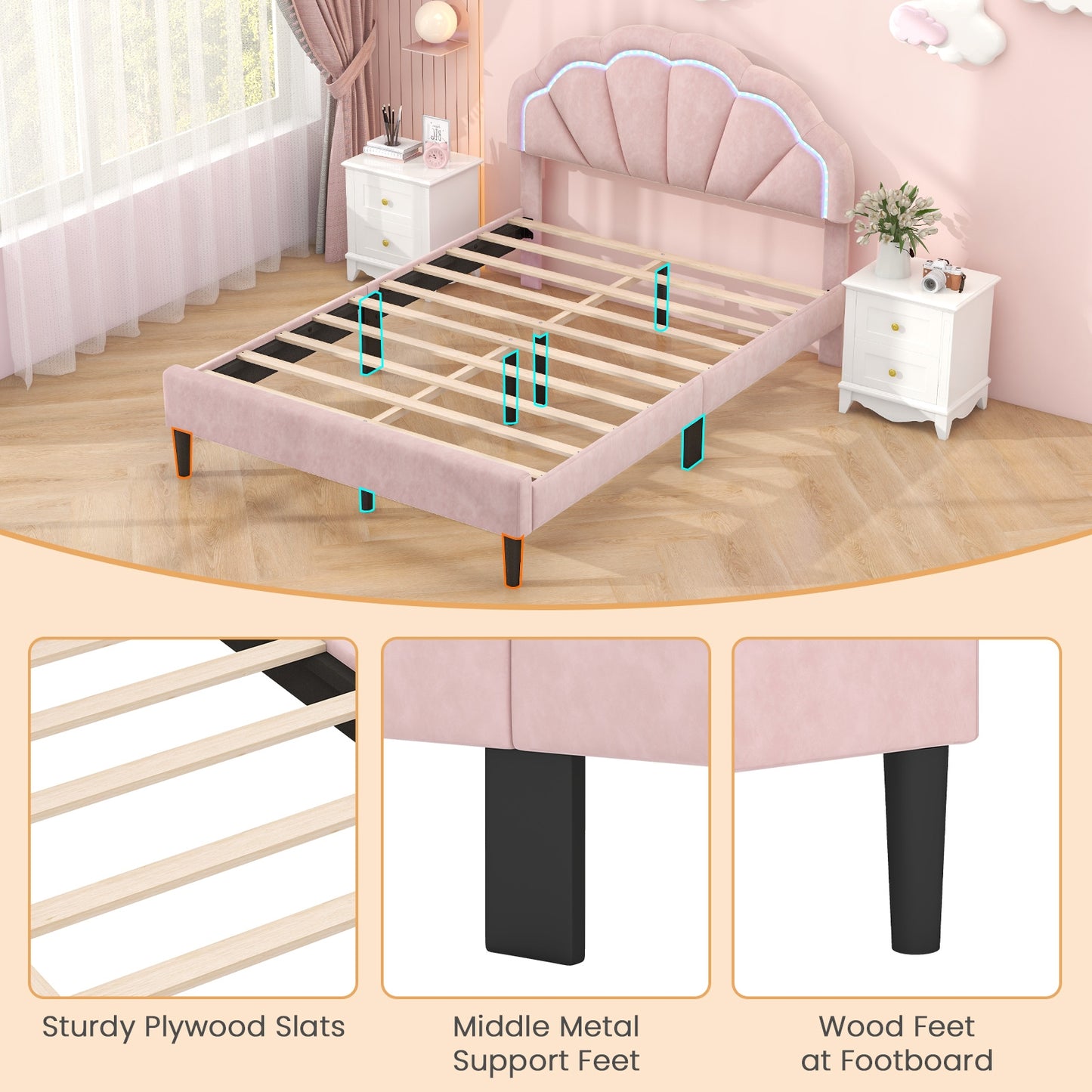 LED Bed Frame, Adjustable Headboard, Metal Feet, Queen Size, Pink Beds & Bed Frames at Gallery Canada