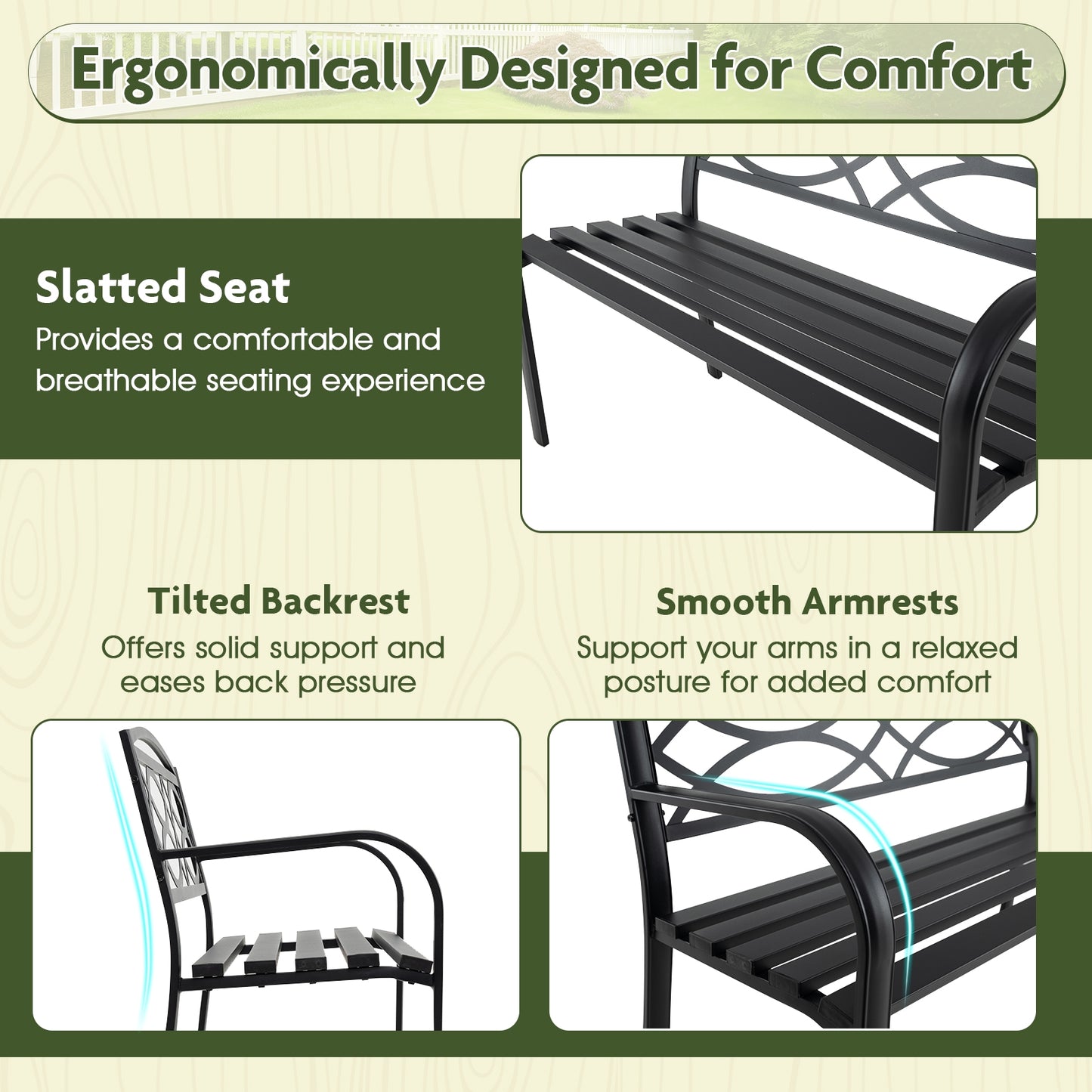Garden Bench With Curved Armrests, Black Outdoor Benches at Gallery Canada
