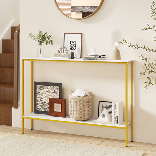 44 Inch Console Table With Shelf, Dual Anti-Tipping Kits, White Console Tables White at Gallery Canada