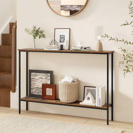 44 Inch Console Table with Shelf with Dual Anti-Tipping Kits, Rustic Brown Console Tables Rustic Brown at Gallery Canada
