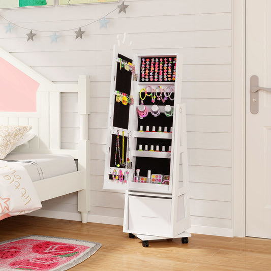 Kids Jewelry Armoire Cabinet, With Swivel Base And Lockable Wheels, White Kids Vanities White at Gallery Canada