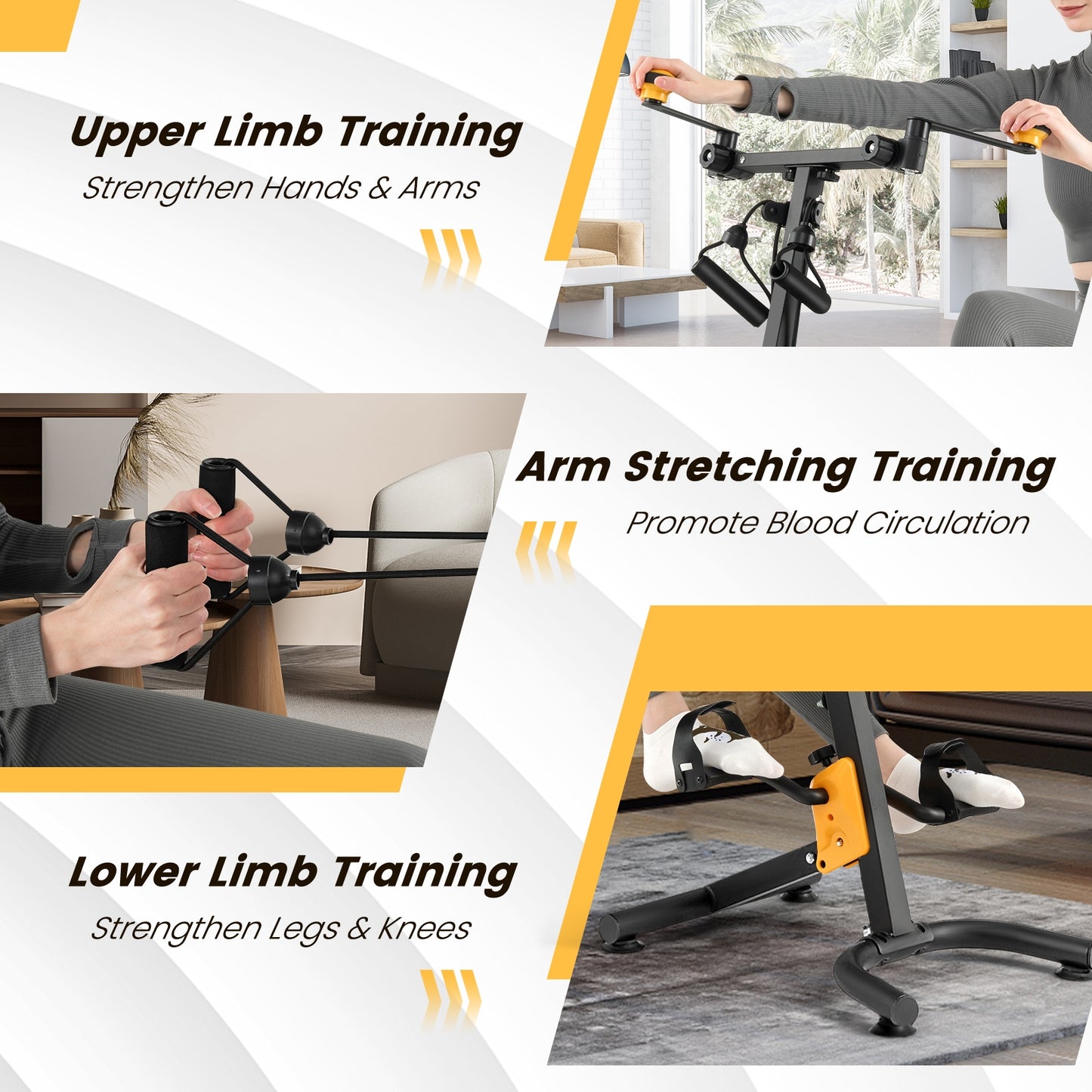 Pedal Exerciser with Adjustable Handgrip for Seniors, Yellow Exercise Bikes at Gallery Canada