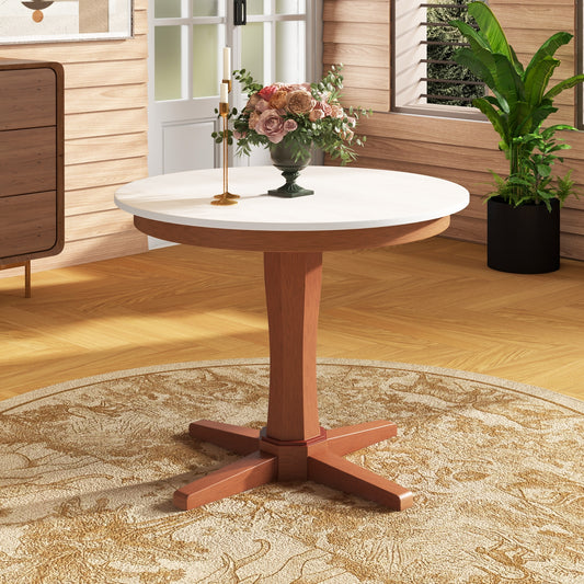35 Inches Round Dining Table With Pedestal Base, White Dining Tables White at Gallery Canada