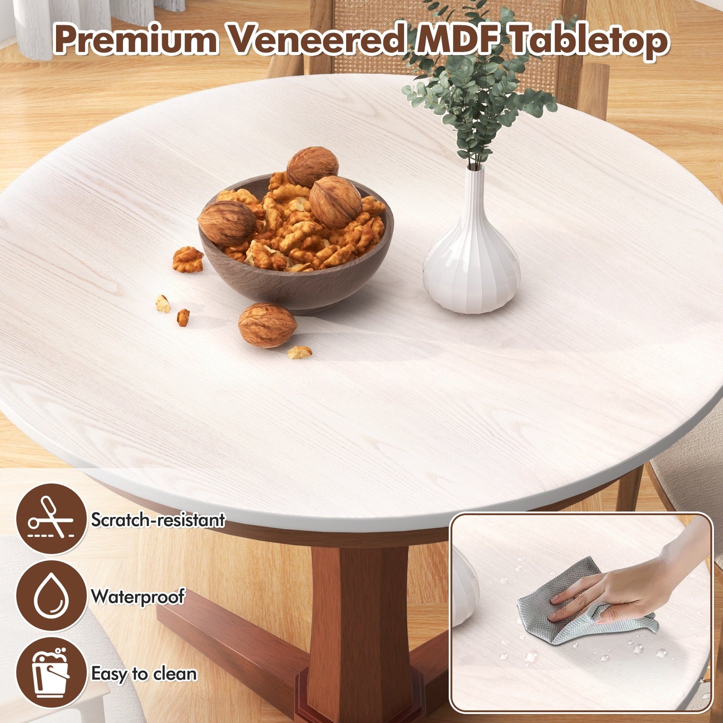 Table à manger ronde de 35 pouces avec base à colonne, blanche