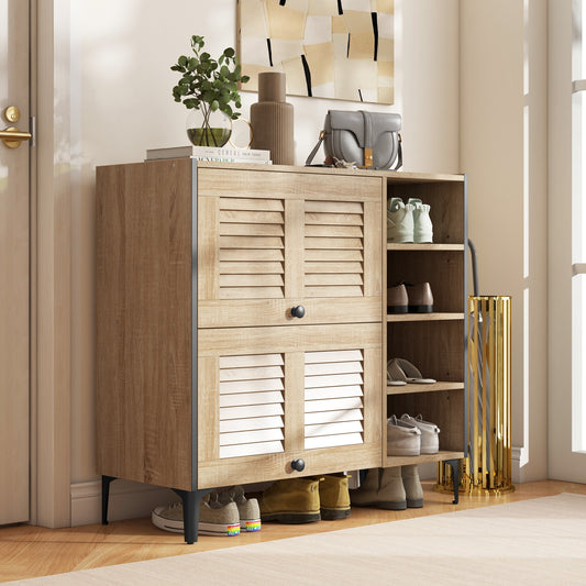 Shoe Rack Organizer With Flip-Up Doors, Adjustable Shelves, Oak Shoe Racks & Storage Benches Oak at Gallery Canada