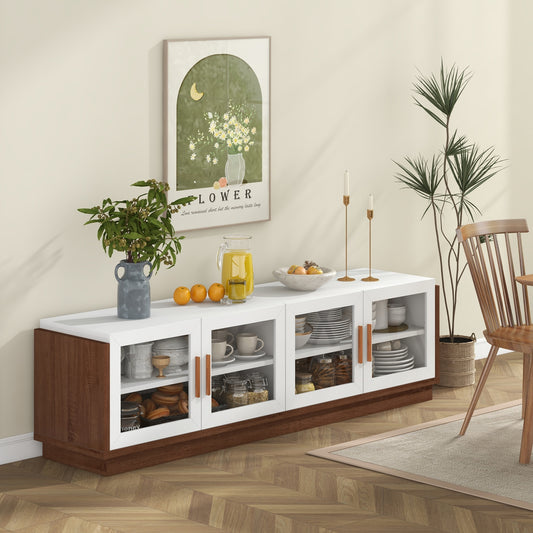 Large TV Stand For 75 Inch TVs, 4 Tempered Glass Doors, White Entertainment Centers & TV Stands White at Gallery Canada