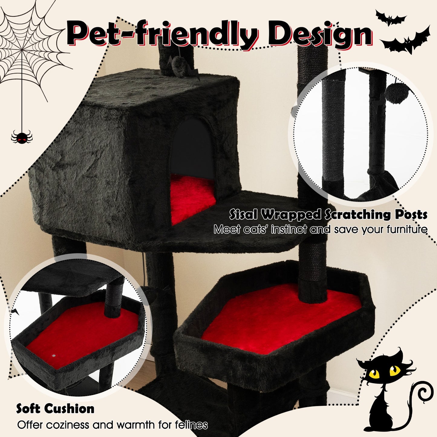 Gothic Cat Tree with 2 Cat Condos and Coffin Bed for Indoor Cats, Black Cat Trees Condos & Scratchers at Gallery Canada