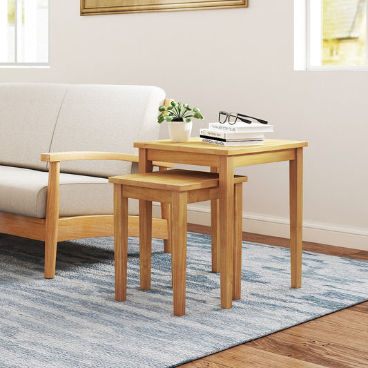 2 Piece Teak Wood Nesting Table, Natural Patio Coffee Tables Natural at Gallery Canada