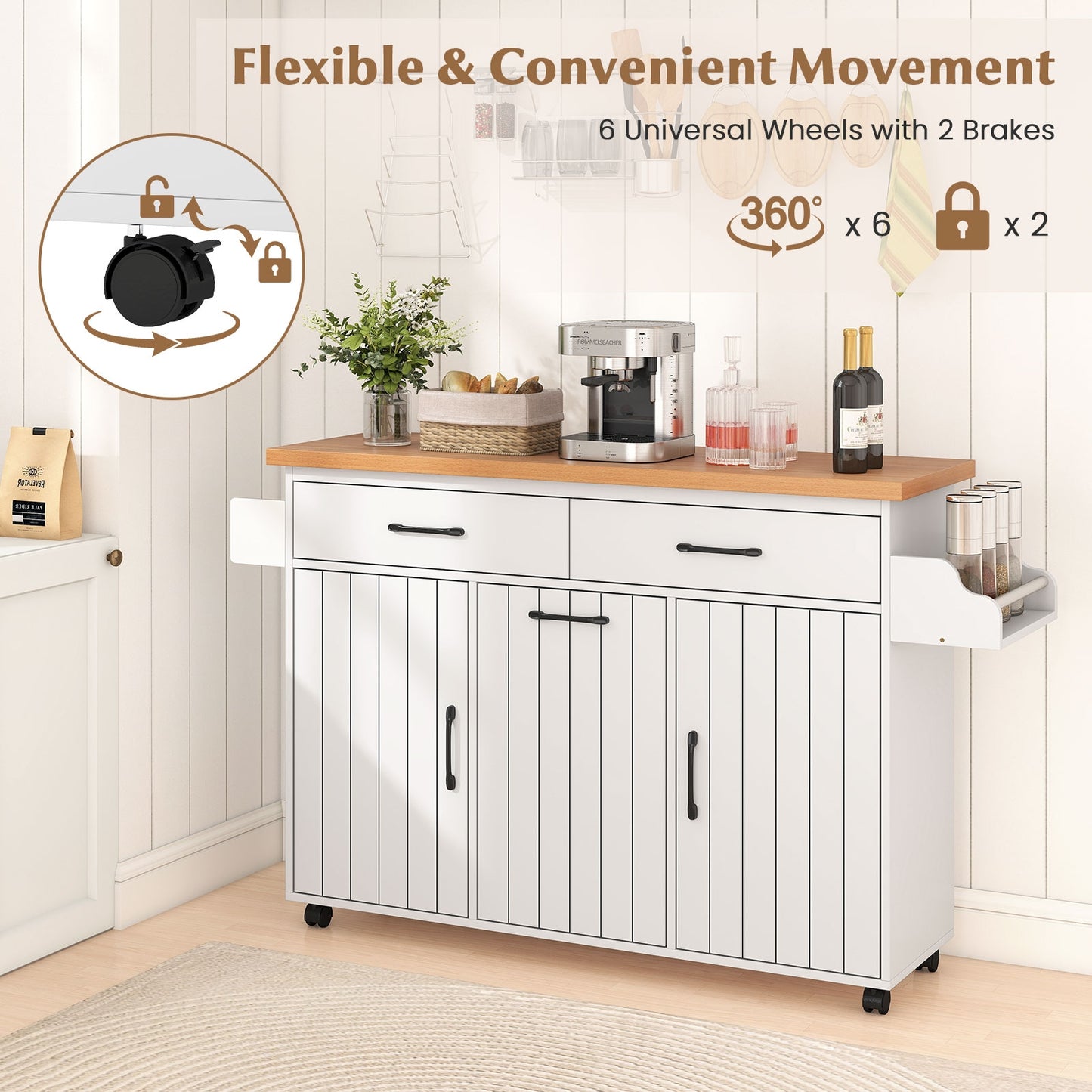 Mobile Kitchen Island Table, With Trash Bag Storage, White Kitchen Islands & Carts at Gallery Canada