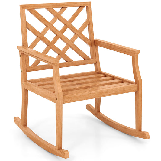 Teak Wood Rocking Chair with Backrest and Slatted Seat, Natural Patio Rocking Chairs & Gliders Natural at Gallery Canada