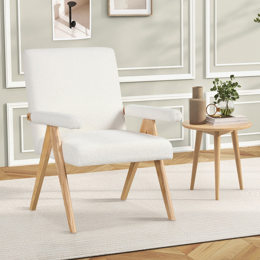 Mid Century Modern Accent Chair, Rubber Wood Frame, Padded Armrests, White Accent Chairs White at Gallery Canada