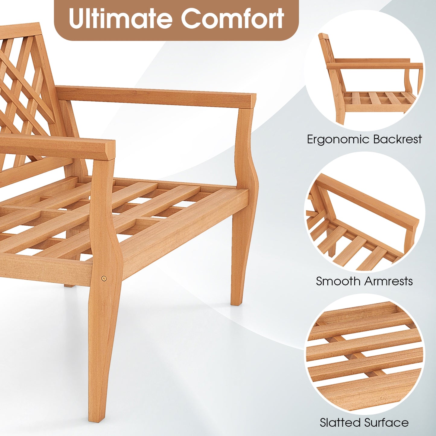 Outdoor Garden Bench, 2-Person Teak Wood, Natural Outdoor Benches at Gallery Canada