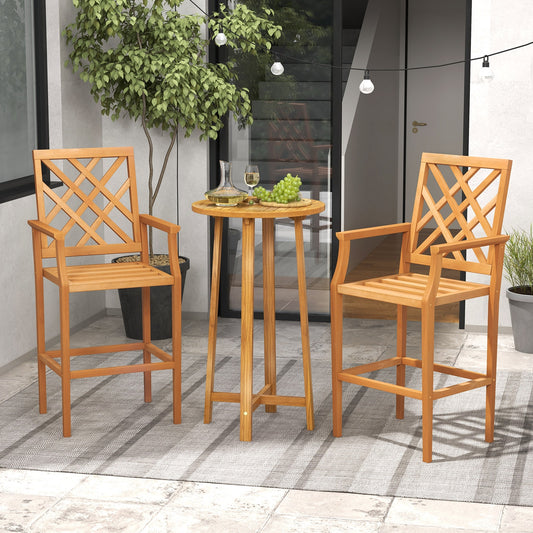 Patio Teak Wood Bar Stool Outdoor Counter Height Chair with Ergonomic Backrest, Natural Patio Dining Chairs Natural at Gallery Canada