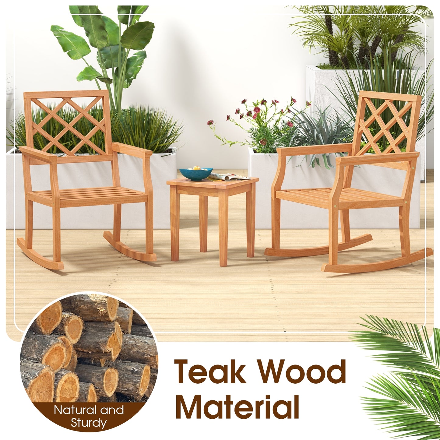 Teak Wood Rocking Chair, Oversized Porch Rocker, Brown Patio Rocking Chairs & Gliders at Gallery Canada